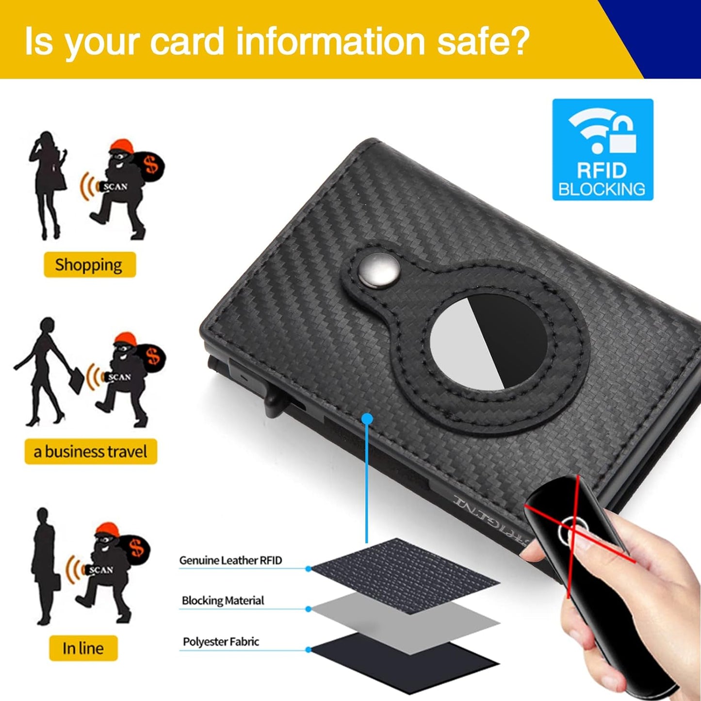 CHJGLNL Airtag Wallet, Slim Wallet for Apple Air Tag, Smart Wallet with Airtag H