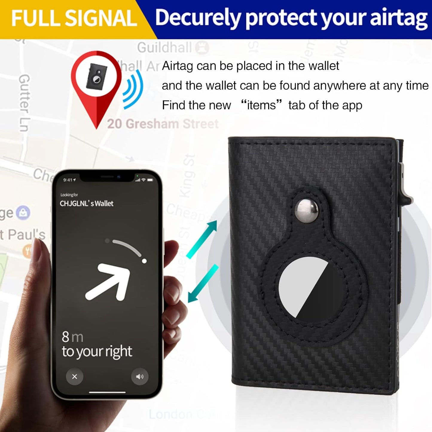 CHJGLNL Airtag Wallet, Slim Wallet for Apple Air Tag, Smart Wallet with Airtag H