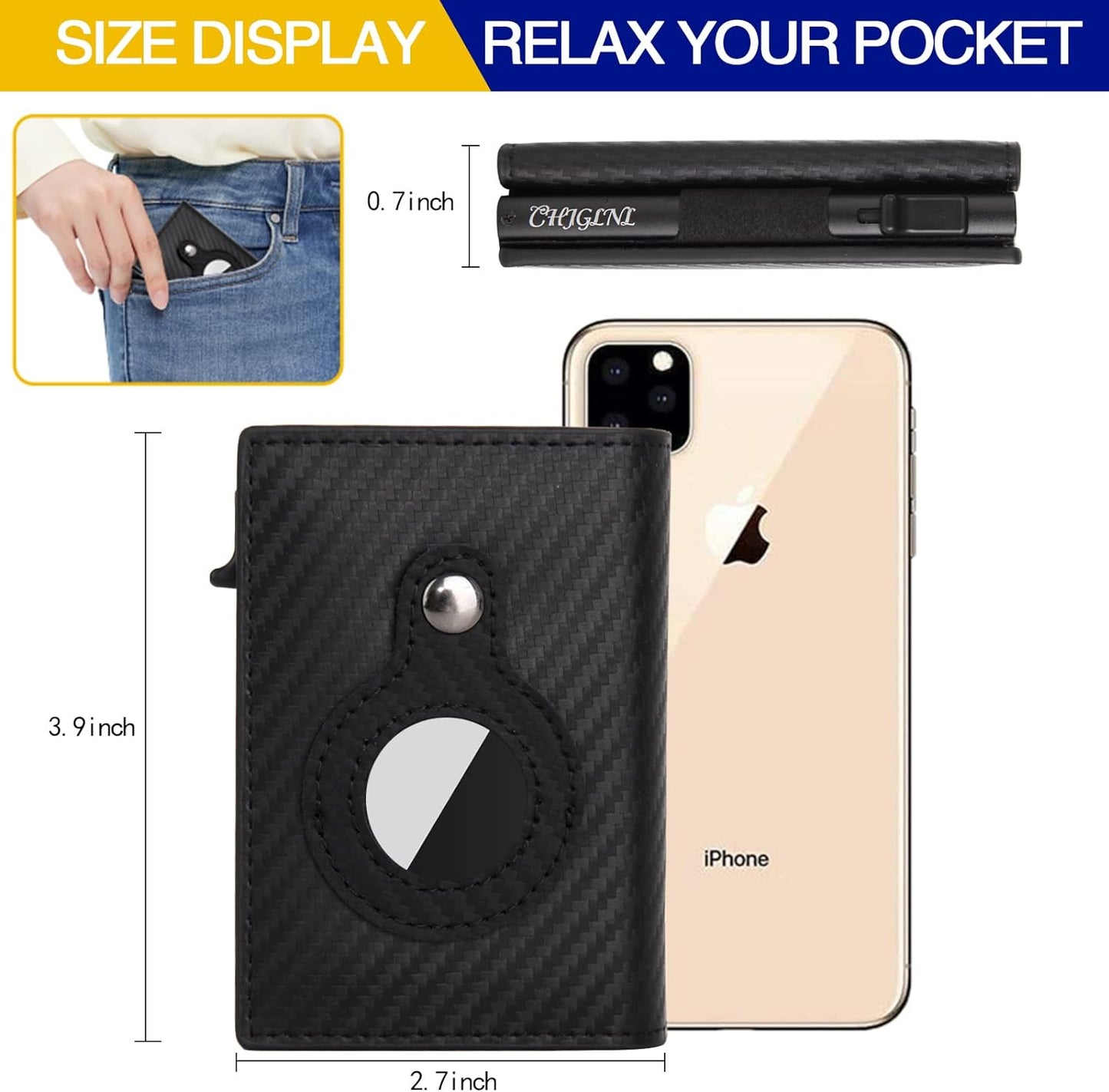 CHJGLNL Airtag Wallet, Slim Wallet for Apple Air Tag, Smart Wallet with Airtag H